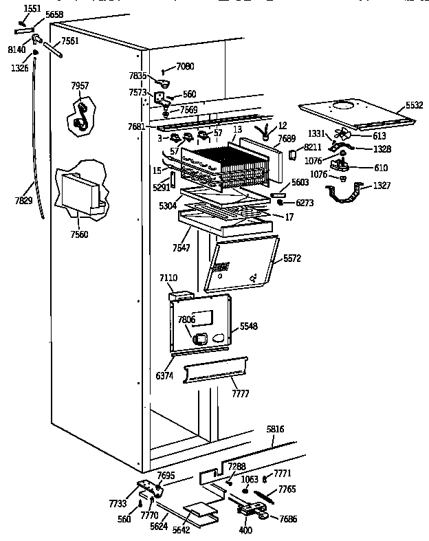 GE ZISW36DYA freezer section diagram