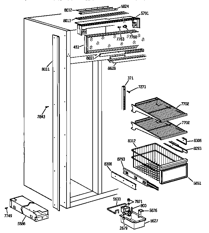 GE ZISW36DYA freezer section diagram