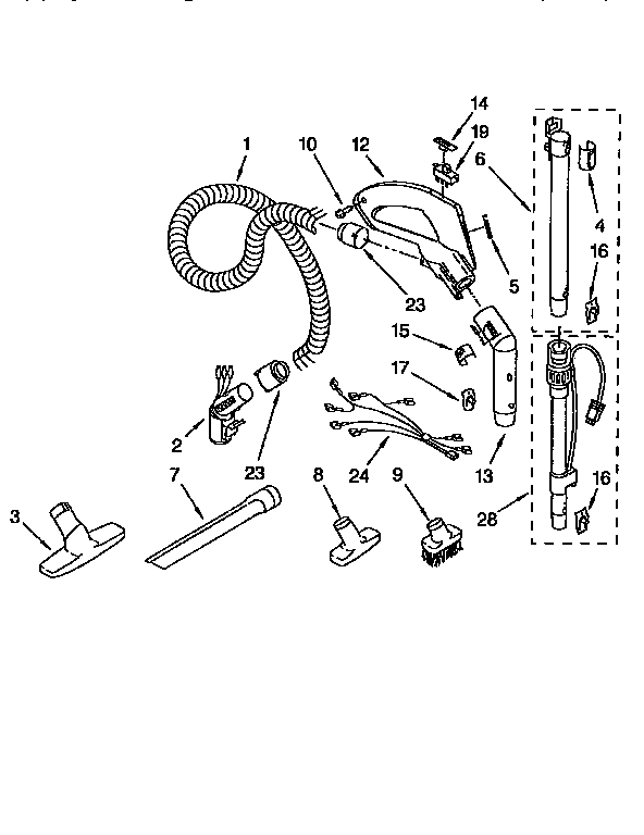 Kenmore 1162521290 hose and attachment diagram