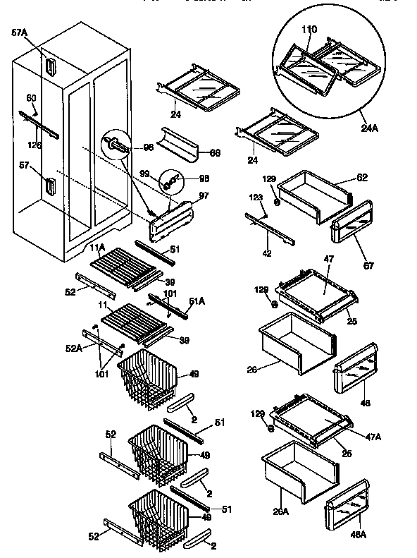 Frigidaire FRS26ZSEB3 shelves diagram