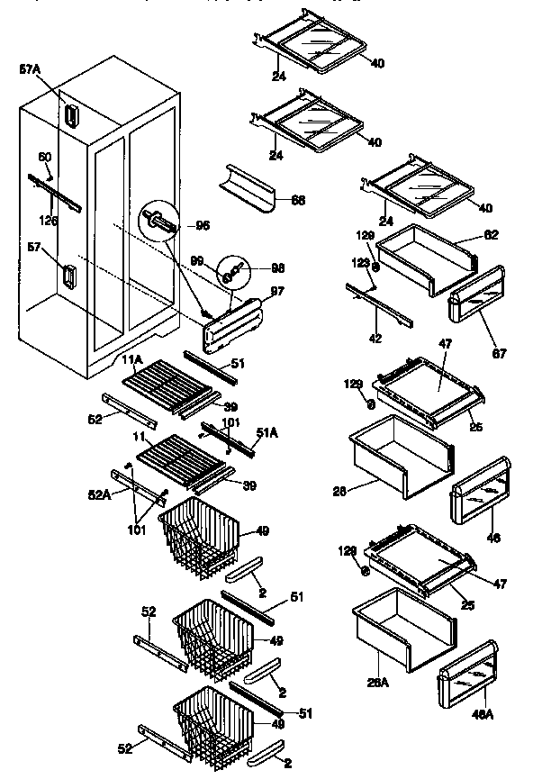 Frigidaire FRS24WSCB4 shelves diagram