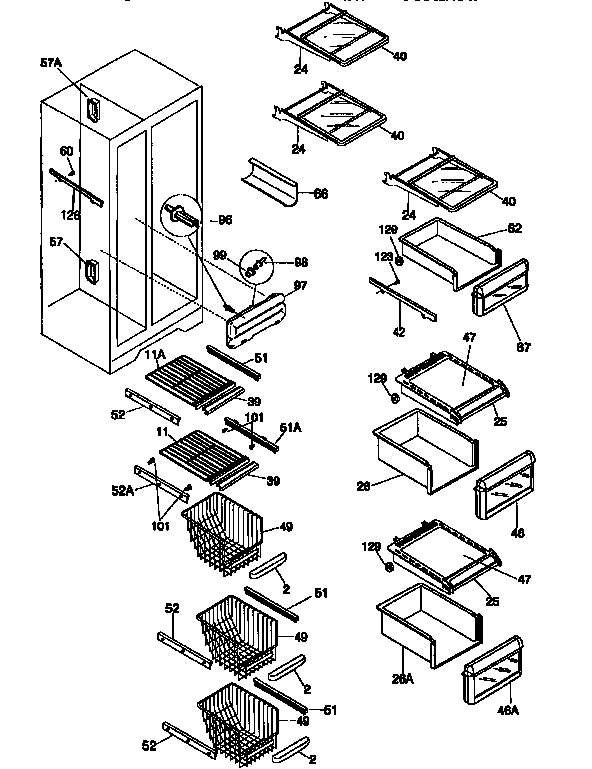 Frigidaire FRS24WSCB5 shelves diagram