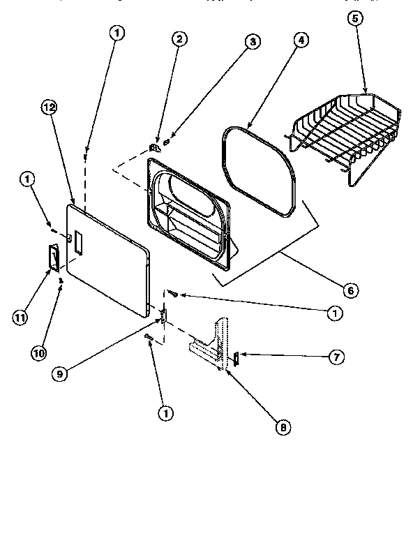 Amana LE8267W2/PLE8267W2 loading door with drying rack diagram