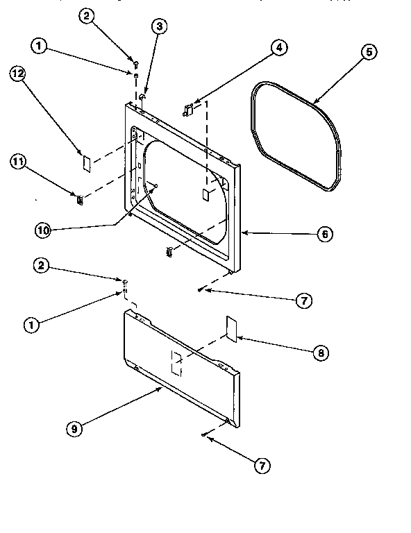 Amana LE8267W2/PLE8267W2 lower access and front panel diagram