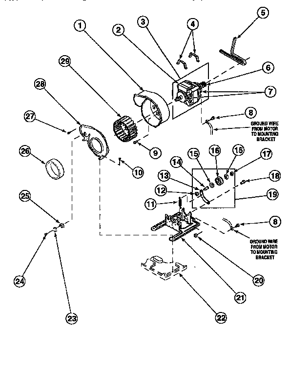Amana LE8267W2/PLE8267W2 motor, exhaust fan and belt diagram