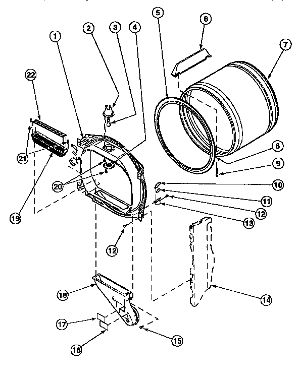 Amana LE8267W2/PLE8267W2 front bulkhead/cylinder diagram