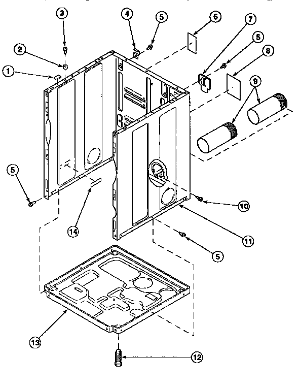 Amana LE8267W2/PLE8267W2 cabinet, exhaust duct and base diagram