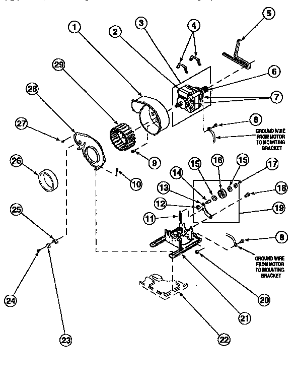 Amana LE8567L2-PLE8567L2 motor, exhaust fan and belt diagram