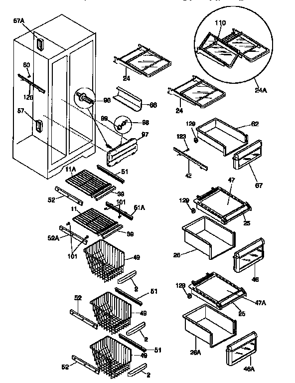 Frigidaire FRS26ZGEB3 shelves diagram