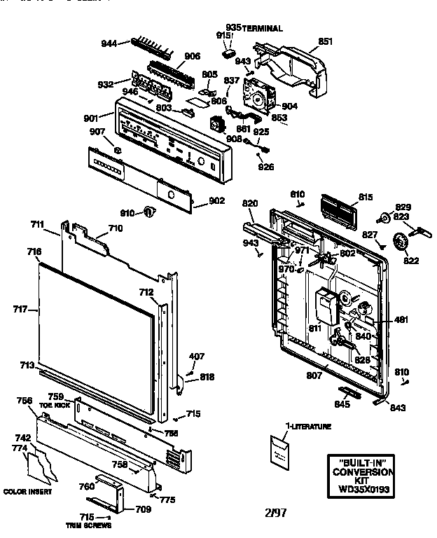 GE GSC1200T02WH escutcheon & door assembly diagram
