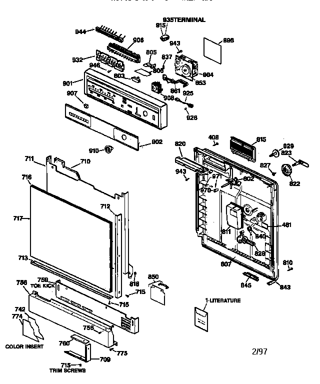 GE GSD1425X66BA escutcheon & door assembly diagram