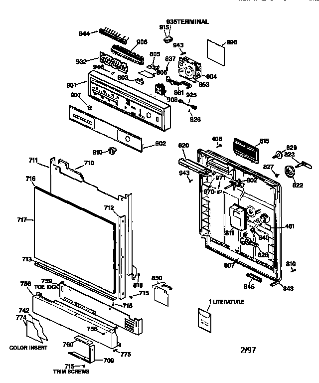 GE GSD1430X66WW escutcheon & door assembly diagram