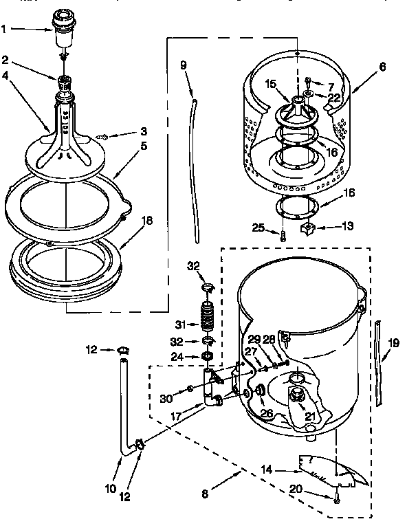 Kenmore 11094572201 agitator, basket and tub diagram