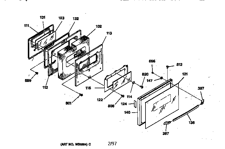 GE JSP28GV2BB oven door diagram