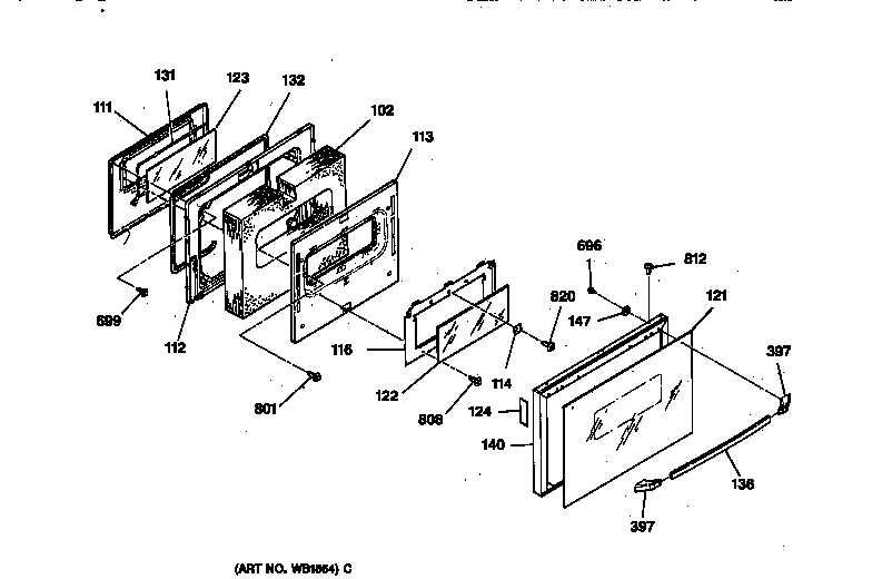 GE JSP31WV2WW oven door diagram
