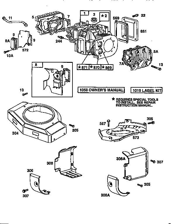 Craftsman 917258670 cylinder assembly and blower housing diagram