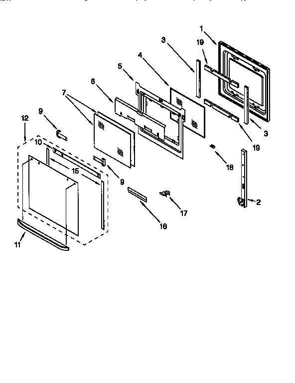 KitchenAid KEBS177DWH2 oven door diagram