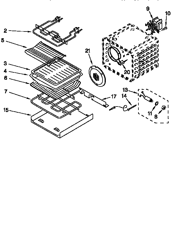 KitchenAid KEBS147DWH2 internal oven diagram