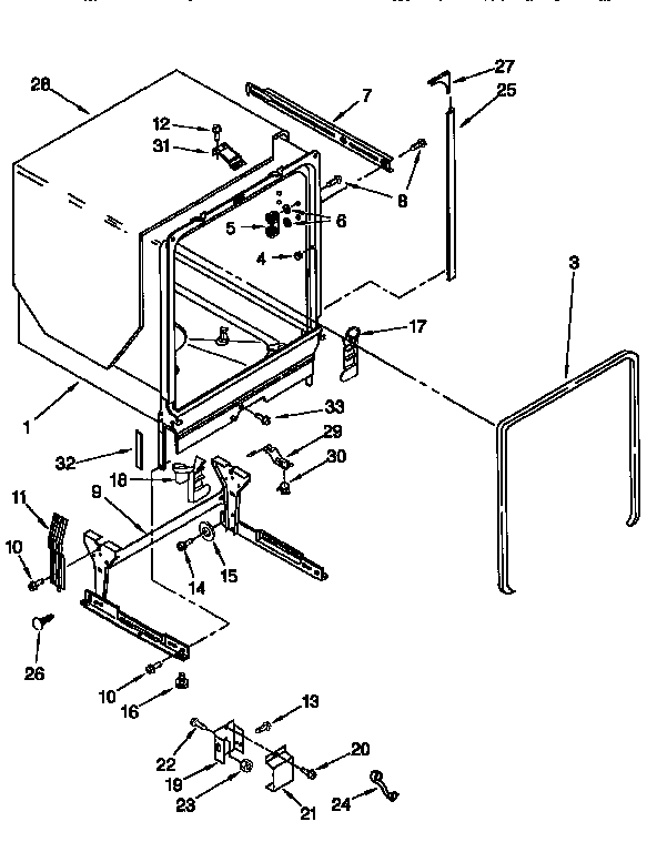 KitchenAid KUDI24SEWH1 tub and frame diagram