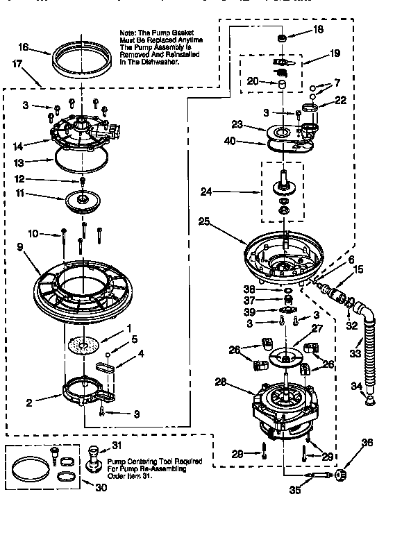 KitchenAid KUDI24SEWH1 pump and motor diagram