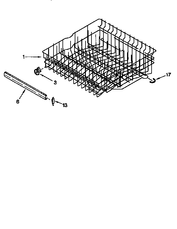 KitchenAid KUDI24SEWH1 upper rack and track diagram