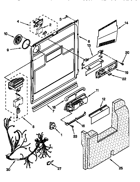 KitchenAid KUDM24SEBL1 door and latch diagram