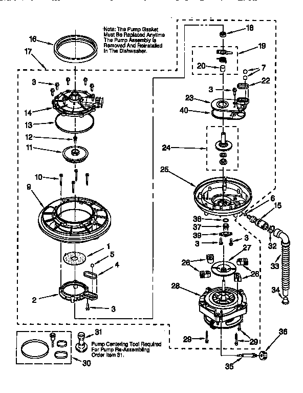 KitchenAid KUDM24SEBL1 pump and motor diagram