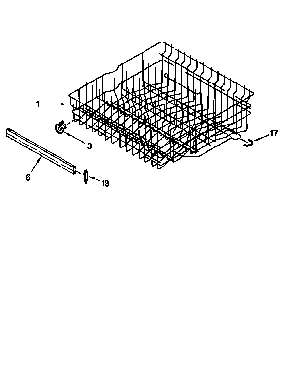 KitchenAid KUDM24SEBL1 upper rack and track diagram