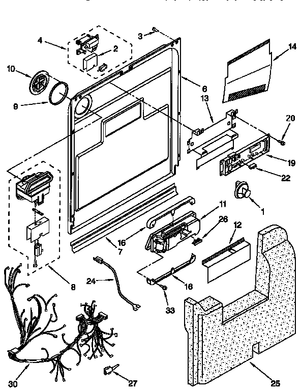 KitchenAid KUDV24SEWH1 door and latch diagram