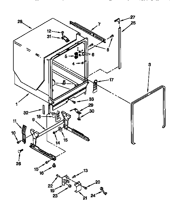 KitchenAid KUDV24SEWH1 tub and frame diagram