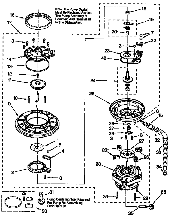 KitchenAid KUDV24SEWH1 pump and motor diagram