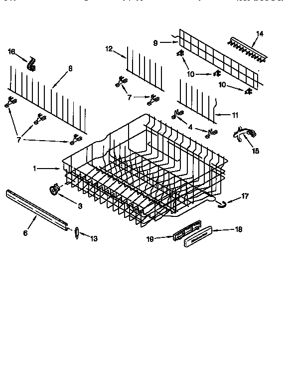 KitchenAid KUDV24SEWH1 upper rack and track diagram