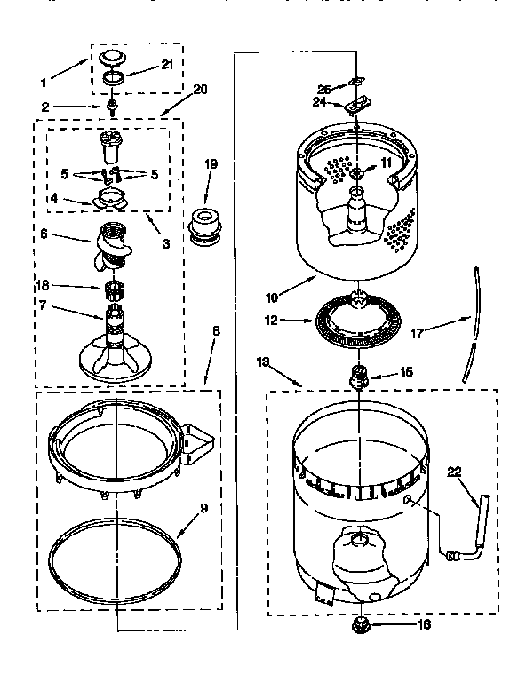 Kenmore 11026824691 agitator, basket and tube diagram