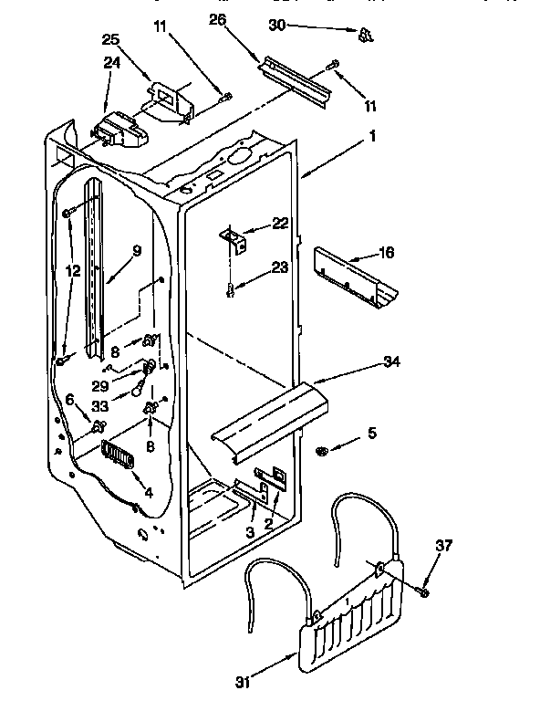 KitchenAid KSRS27QFAL00 refrigerator liner diagram