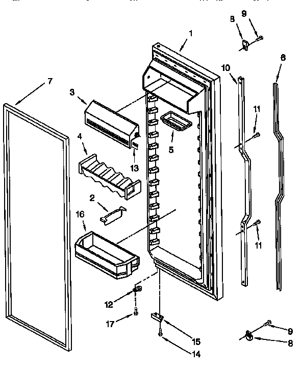 KitchenAid KSRS27QFAL00 fresh food door diagram