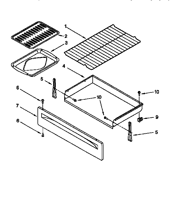 Whirlpool RF375PXEQ0 drawer and broiler diagram