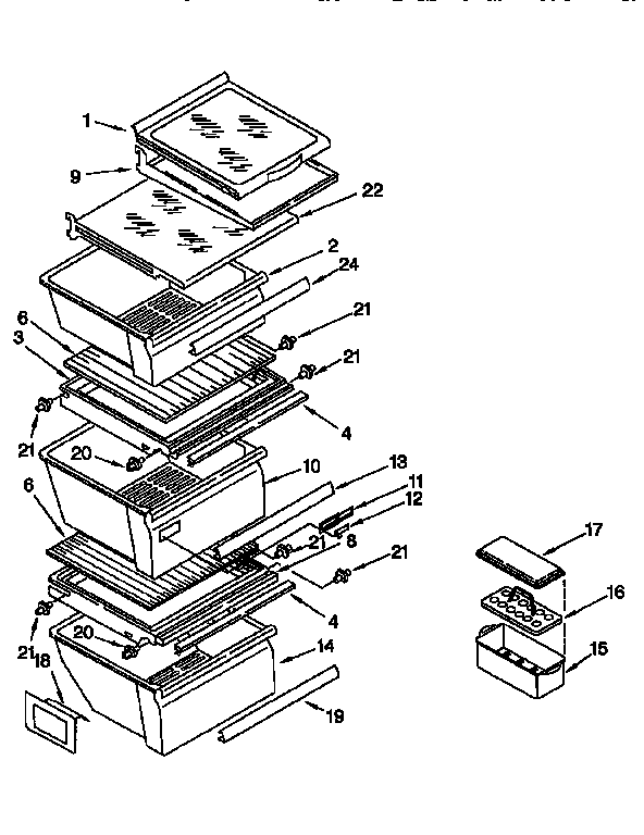 Whirlpool ED22DSXEN01 refrigerator shelf diagram