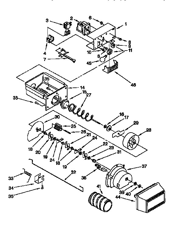 Whirlpool ED22DSXEN01 motor and ice container diagram