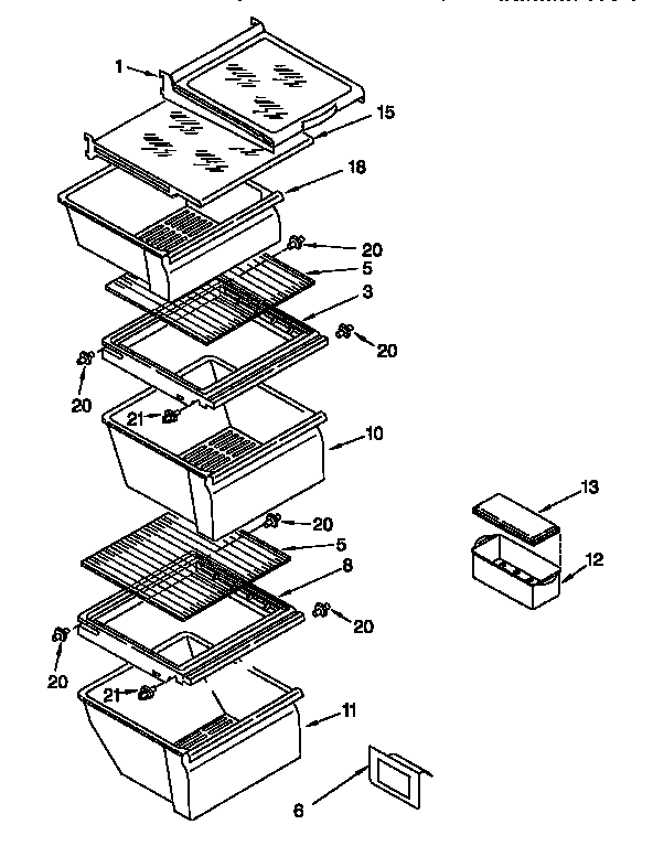 Whirlpool ED22PQXDW04 refrigerator shelf diagram