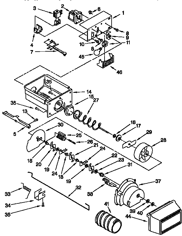 Whirlpool ED22PQXDW04 motor and ice container diagram