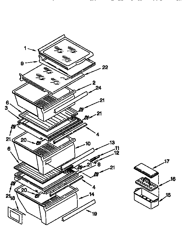 Whirlpool ED22DQXEB03 refrigerator shelf diagram