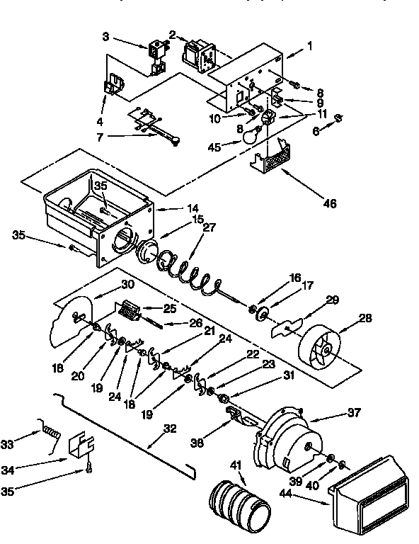 Whirlpool ED22DQXEB03 motor and ice container diagram