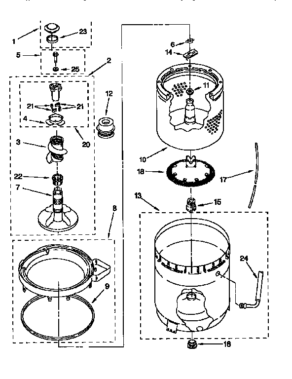 Kenmore 11027802691 agitator, basket and tub diagram