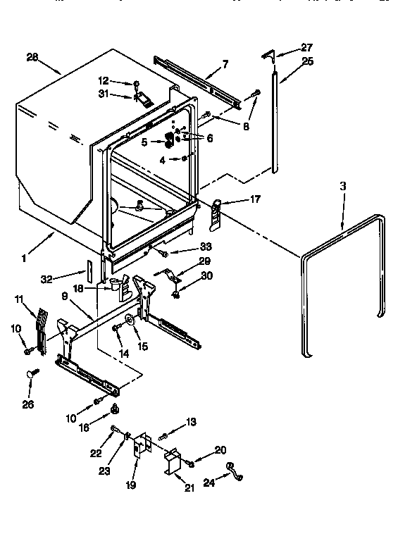 KitchenAid KUDR24SEAL2 tub and frame diagram