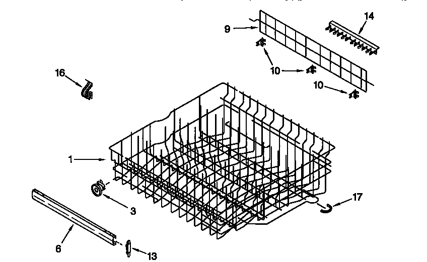 KitchenAid KUDR24SEAL2 upper rack and track diagram