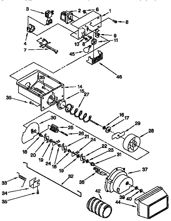 Kenmore 1069555723 motor and ice container diagram