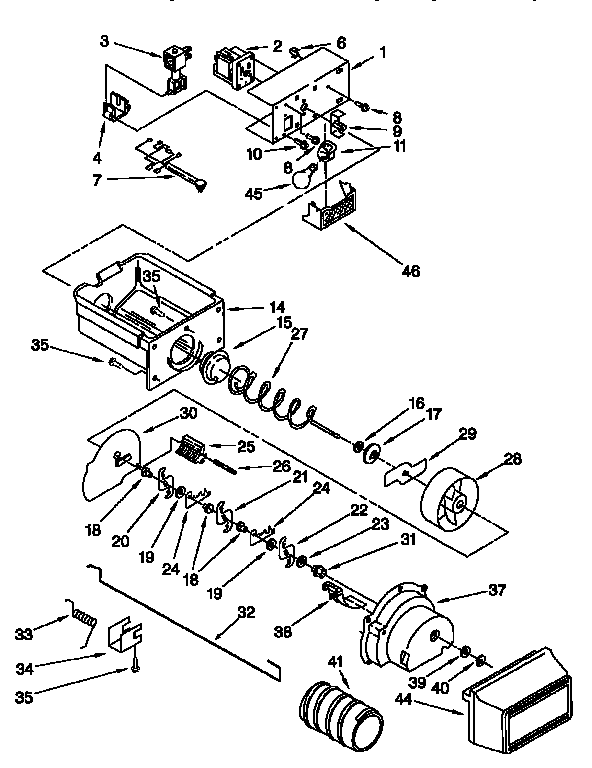Kenmore 1069557623 motor and ice container diagram