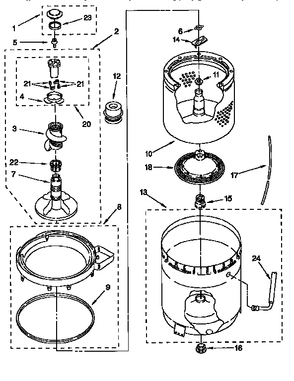 Kenmore 11026894691 agitator, basket and tub diagram