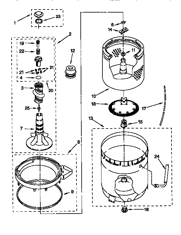 Kenmore 11026904691 agitator, basket and tub diagram