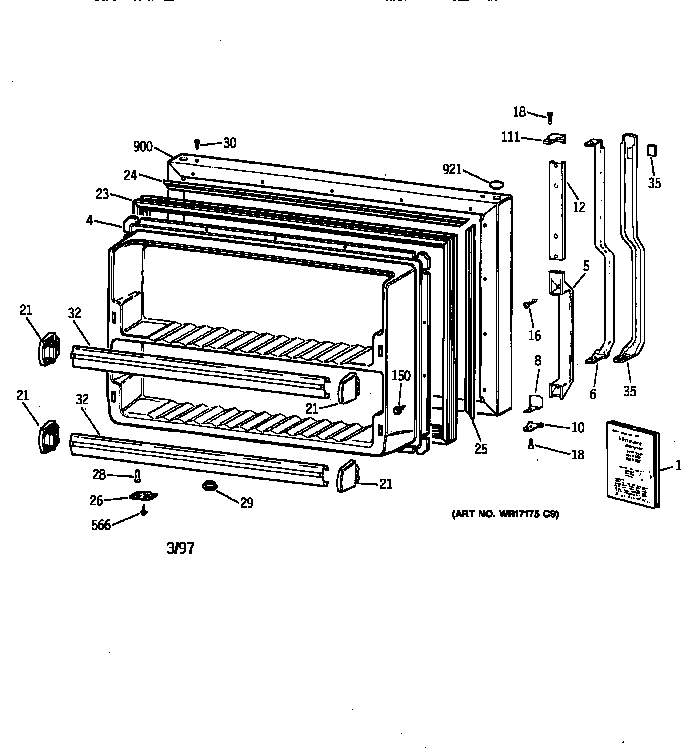 GE TBK18JAXERWW freezer door diagram